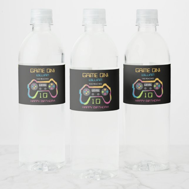 Teen Gaming Gamer Video Game Player Birthday Water Bottle Label (Bottles)