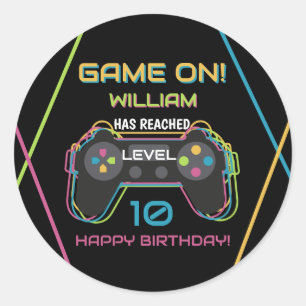 Teen Gaming Gamer Video Game Player Neon Birthday Classic Round Sticker