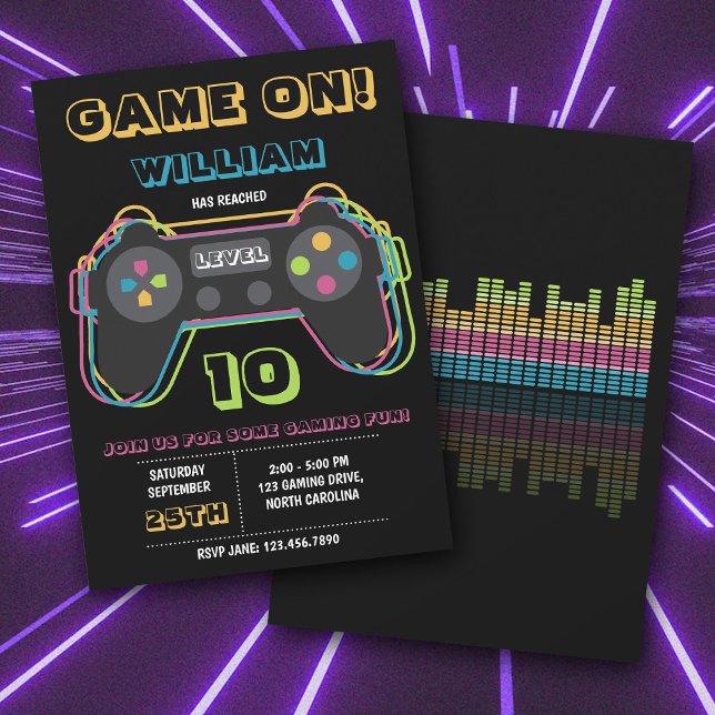Teen Gaming Gamer Video Game Player Retro Birthday Invitation (Teen Gaming Gamer Video Game Player Retro Birthday Invitation)
