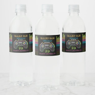 Teen Gaming Gamer Video Game Player Retro Birthday Water Bottle Label