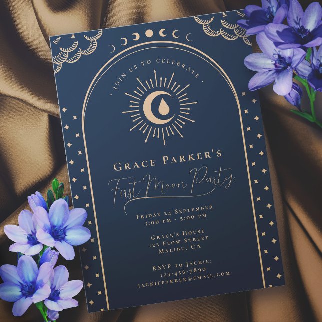 Teen Girl Celestial Blue First Moon Period Party Invitation (In Situ)