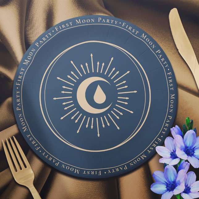 Teen Girl Celestial Blue First Moon Period Party Paper Plate (In Situ)