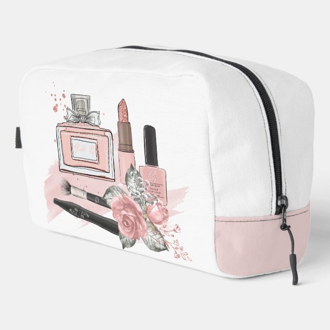 Teen Girl Cosmetics in Pink and White Dopp Kit (Right Corner)