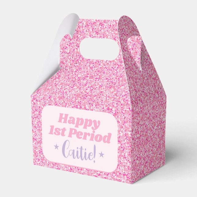 Teen Girl Cute Pink Glitter First Period Party  Favour Box (Front Side)