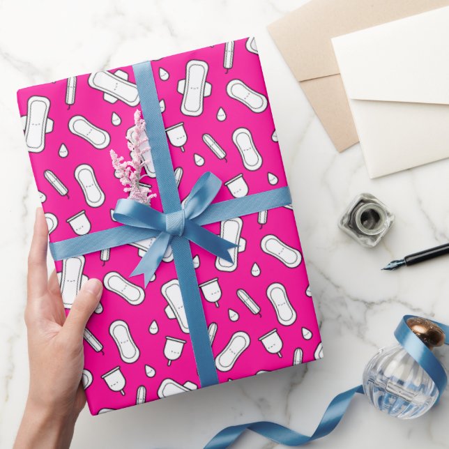 Teen Girl First Period Hot Pink Menstration Print Wrapping Paper (Gifting)