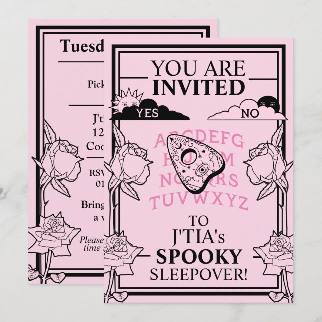 Teen Girl Gothic Pastel Pink Spooky Sleepover Invitation (Front/Back)
