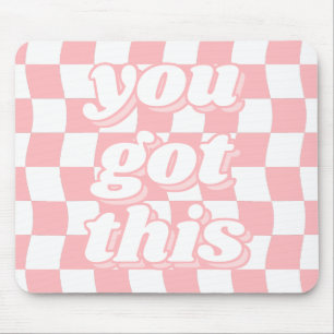 Teen Girl Groovy Pink White Checkerboard Text Mouse Mat