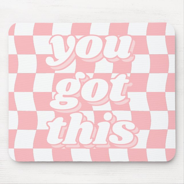 Teen Girl Groovy Pink White Chequerboard Text Mouse Mat (Front)