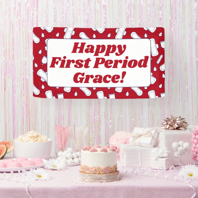 Teen Girl Happy First Period Red Menstrual Pattern Banner (Party)