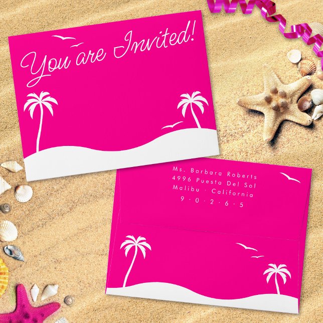 Teen Girl Hot Pink Summer First Period Party Envelope (In Situ on beach)