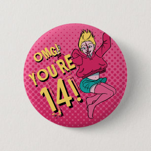 Teen Girl Jumping Pink 14th Birthday 6 Cm Round Badge