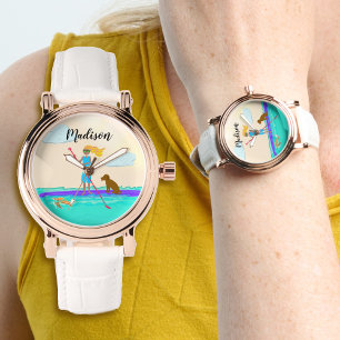 Teen Girl Paddleboard Dog SUP Name Template Watch
