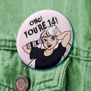 Teen Girl Pink Cartoon Punk 14th Birthday 6 Cm Round Badge