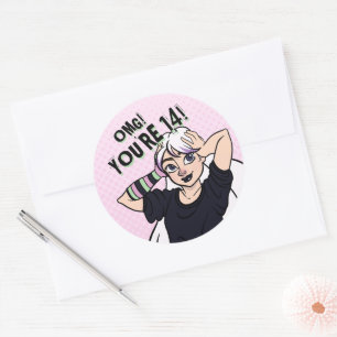 Teen Girl Pink Cartoon Punk 14th Birthday Classic Round Sticker