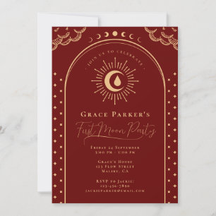 Teen Girl Red  Celestial First Moon Period Party Invitation