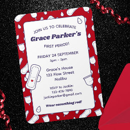 Teen Girl Red Menstrual Pad First Period Party Invitation