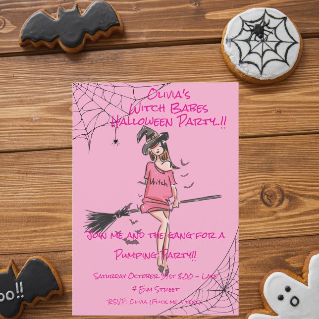 Teen Girl Witch Babes Halloween Party Invitation (Witch Babes Halloween Party Invite)