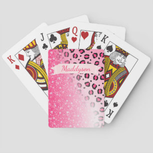 Teen Girls Personalised Sparkly Leopard Print Playing Cards