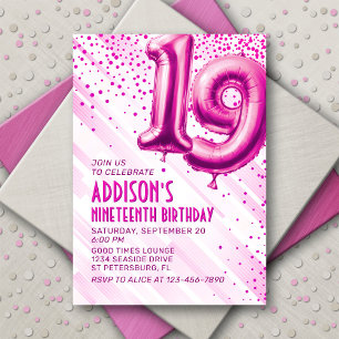 Teen Girls Pink 19th Birthday Invitation