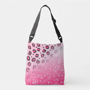 Teen Girls Pink Leopard Print Faux Sparkly Glitter Crossbody Bag