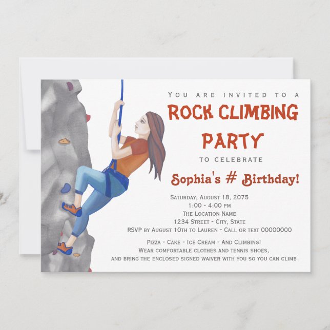 Teen Girls Rock Climbing Birthday Party Invitation (Front)
