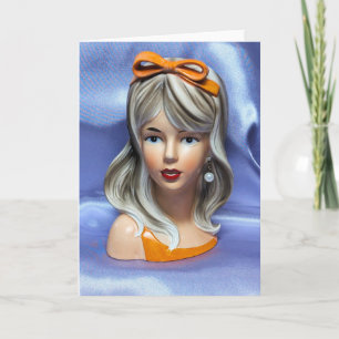 Teen Head Vase Orange Bow Mid Century Modern   Card