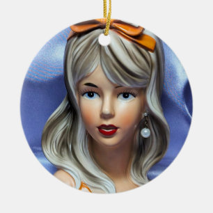 Teen Head Vase Orange Bow Mid Century Modern  Ceramic Tree Decoration