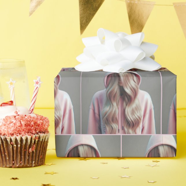 Teen Hiding Behind Long Blonde Hair Wrapping Paper (Birthday Party)