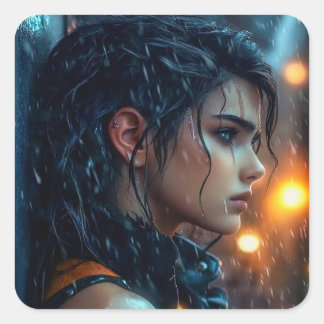Teen in the Rain Square Sticker