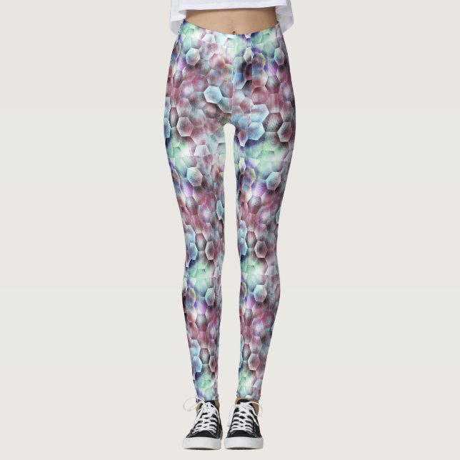 Teen Modern Pink Rose Blue Grey Grey Pastel Lights Leggings (Front)