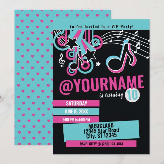 Teen Music Star Birthday Invitation (Front/Back)