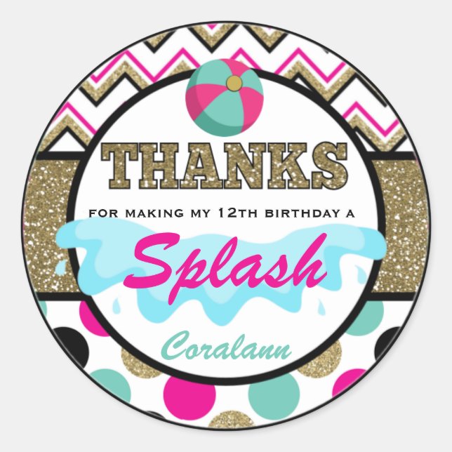 Teen Pool Party Thank You  Favour Tag  Personalise (Front)