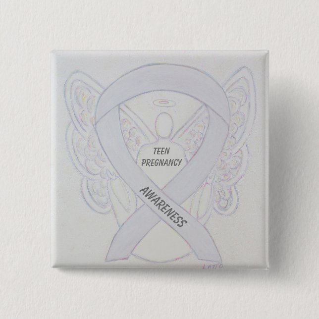 Teen Pregnancy Awareness White Ribbon Angel Pin (Front)