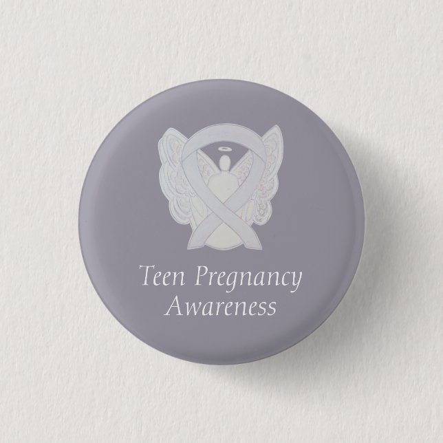 Teen Pregnancy Awareness White Ribbon Angel Pin (Front)