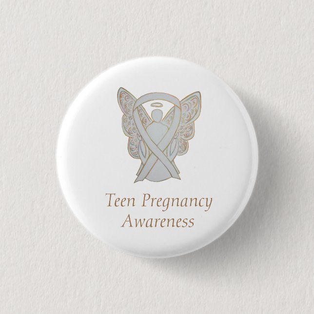 Teen Pregnancy Awareness White Ribbon Angel Pin (Front)