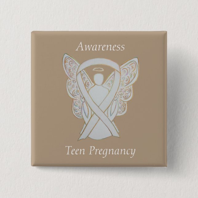 Teen Pregnancy Awareness White Ribbon Angel Pin (Front)