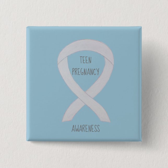 Teen Pregnancy Awareness White Ribbon Custom Pin (Front)