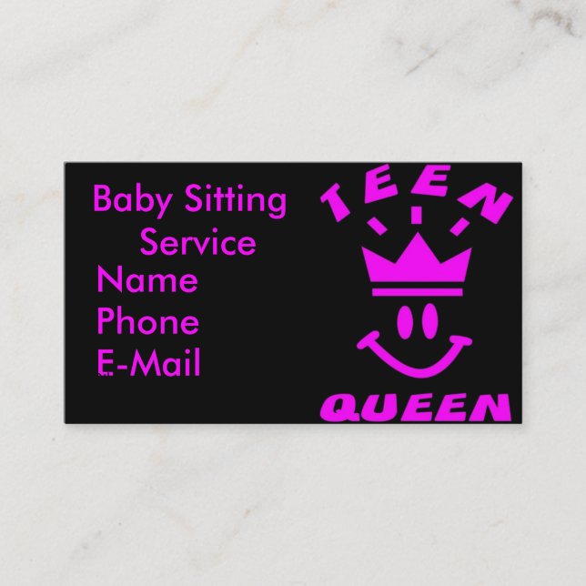 Teen Queen Babysitting Business Cards (Front)