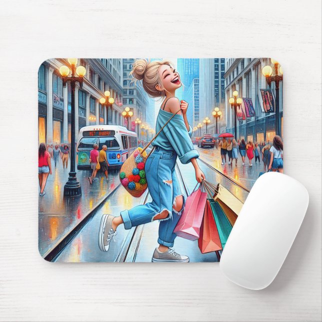 Teen Shopping In The Big City Mouse Mat (With Mouse)