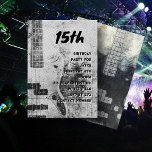 Teen Son Birthday Grunge Guitar Invitation<br><div class="desc">Teen birthday party, guitar player invitations. Neutral grey tones and grunge design is perfect for a teenage boy's party. Electric guitar background with black text. His age at the top with party invitation text aligned to the right. Reverse also has a guitar design in black and white. This invitation also...</div>