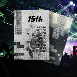 Teen Son Birthday Grunge Guitar Invitation