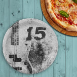 Teen Son Birthday Grunge Guitar Paper Plate<br><div class="desc">Grunge guitar teenager birthday party paper plates.  Grey tones,  with big age numbers,  which can be removed.  An electric guitar and grunge background is printed on either round or square plates.  Bowls are also offered.  Perfect for a teenage boy's birthday celebration.</div>