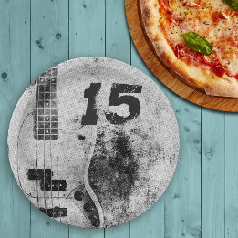 Teen Son Birthday Grunge Guitar Paper Plate