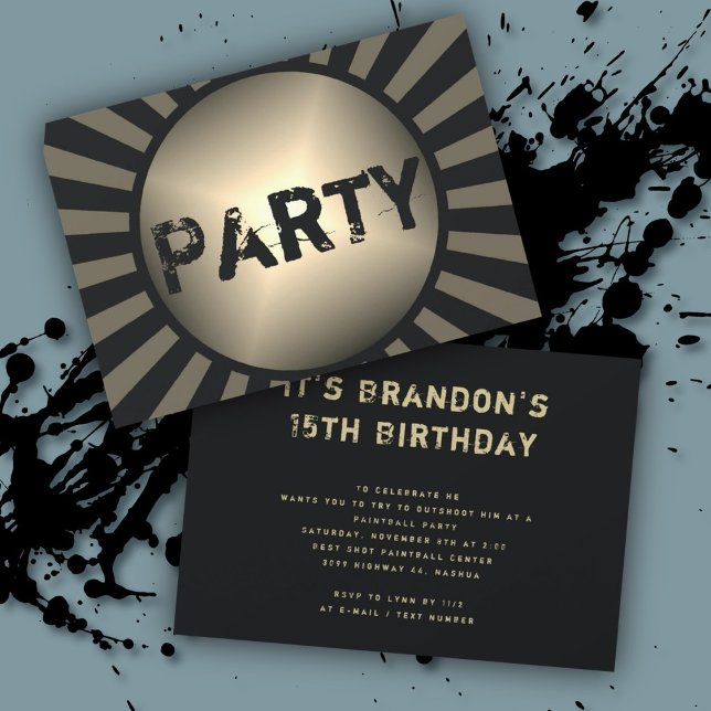 Teen Sons Birthday Party Grunge Black Invitations (Creator Uploaded)