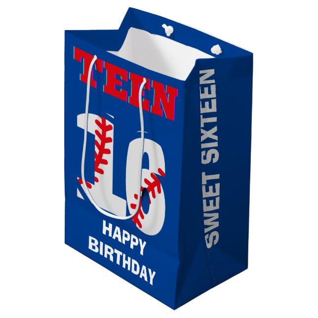 Teen sports baseball birthday medium gift bag (Front Angled)