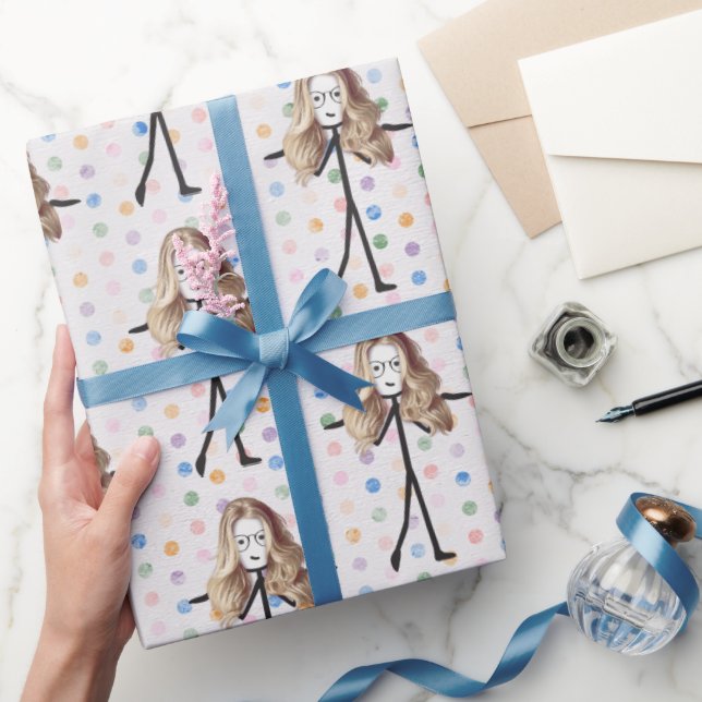 Teen Stick Girl Hair on Polka Dots  Wrapping Paper (Gifting)
