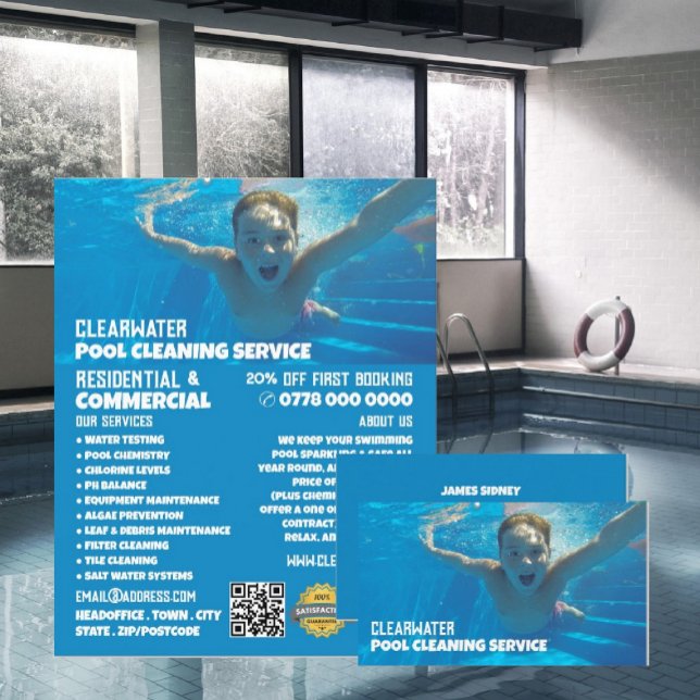 Teen Swimmer Portrait, Swimming Pool Cleaner Business Card (Creator Uploaded)