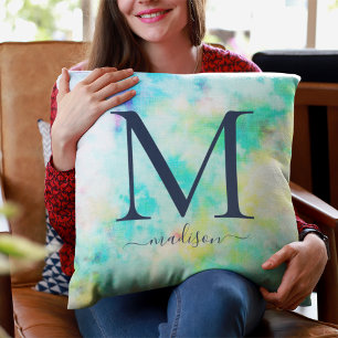 Teen Tie-Dye Monogram Name Throw Pillow