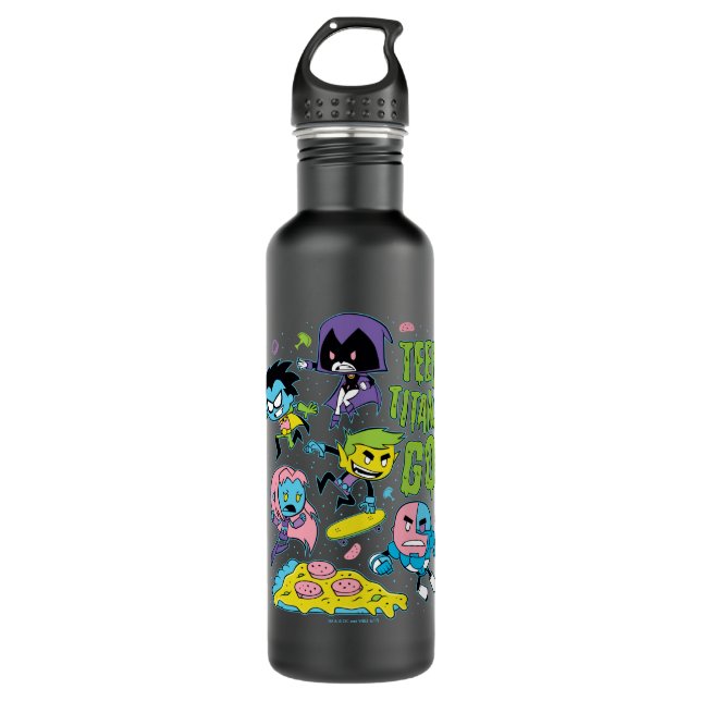 Teen Titans Go! | Gnarly 90's Pizza Graphic 710 Ml Water Bottle (Front)