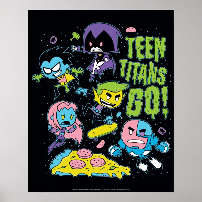 Teen Titans Go! | Gnarly 90's Pizza Graphic Poster (Front)
